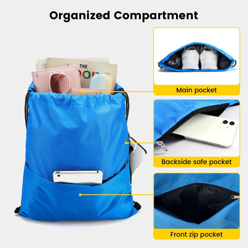 Vorspack Drawstring Backpack Water Resistant String Bag Sports Sackpack Gym Sack with Side Pocket for Men Women - Blue - Image 3